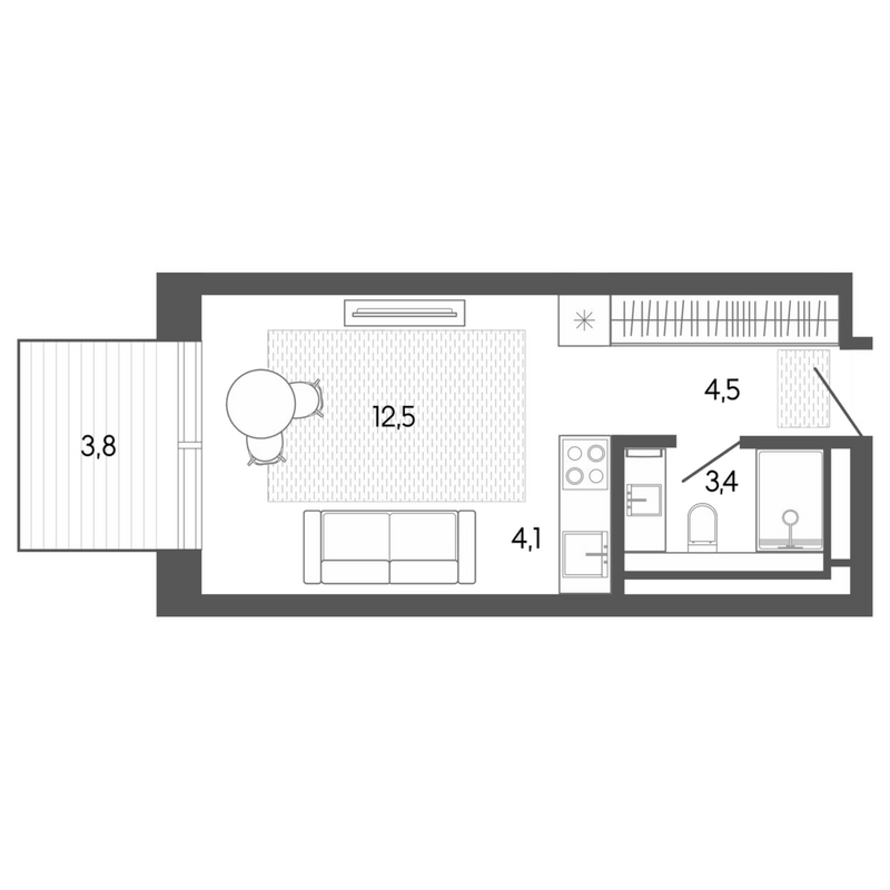 Планировка студии 24.68 м² в ЖК «Карлуу. Карлушка»