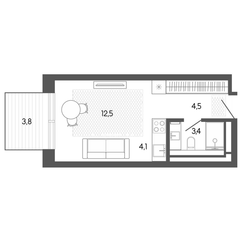 Планировка студии 24.68 м² в ЖК «Карлуу. Карлушка»
