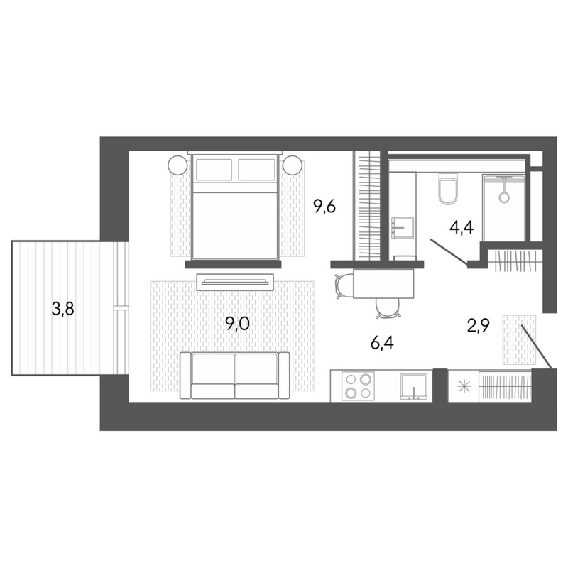 Планировка студии 32.66 м² в ЖК «Карлуу. Карлушка»