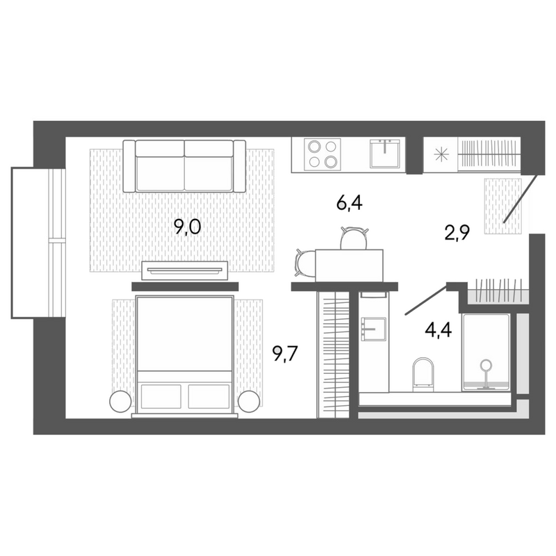 Планировка студии 32.58 м² в ЖК «Карлуу. Карлушка»