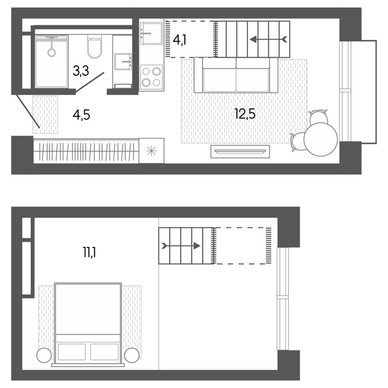 Планировка студии 35.76 м² в ЖК «Карлуу. Карлушка»