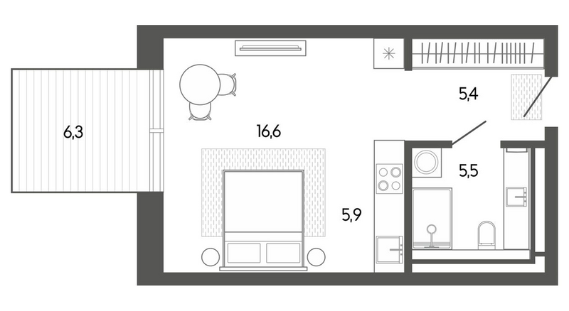 Планировка студии 33.66 м² в ЖК «Карлуу. Карлушка»