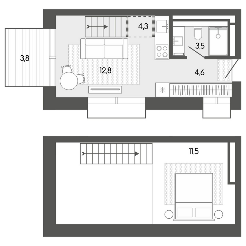 Планировка студии 36.95 м² в ЖК «Карлуу. Карлушка»