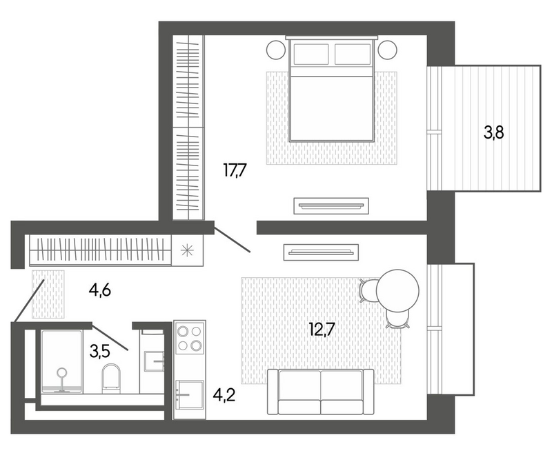 Планировка студии 43.05 м² в ЖК «Карлуу. Карлушка»