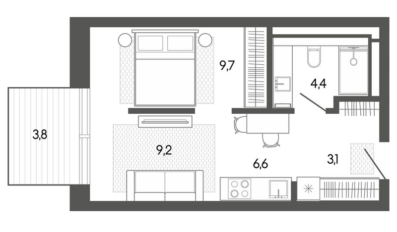 Планировка студия 33.12 м² в ЖК «Карлуу. Карлушка»
