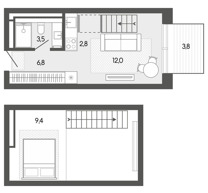 Планировка студия 34.78 м² в ЖК «Карлуу. Карлушка»