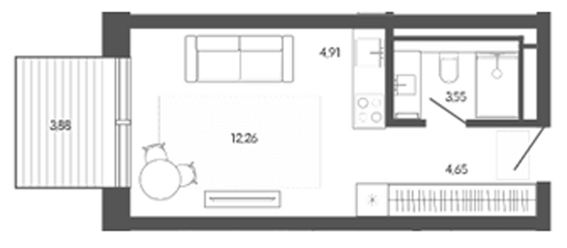 Планировка студии 25.36 м² в ЖК «Карлуу. Карлушка»