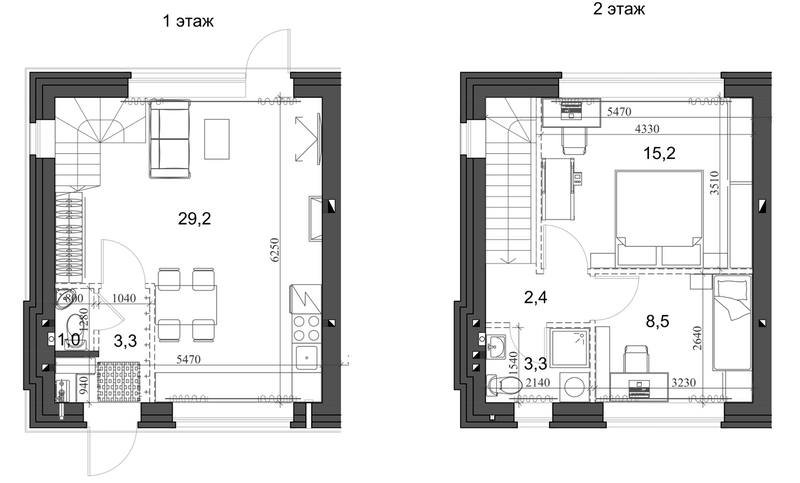 Планировка таунхаус 63.86 м² в ЖК «Коттеджный поселок Березки Новолуговое»