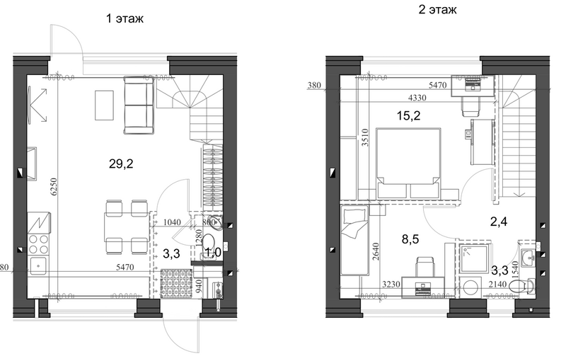 Планировка таунхаус 63.86 м² в ЖК «Коттеджный поселок Березки Новолуговое»