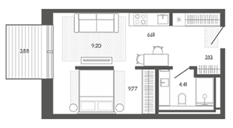 Планировка студии 33.12 м² в ЖК «Карлуу. Карлушка»