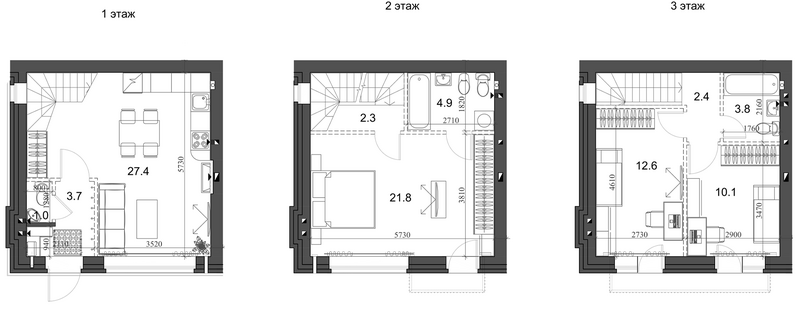 Планировка таунхаус 92.70 м² в ЖК «Коттеджный поселок Березки Новолуговое»