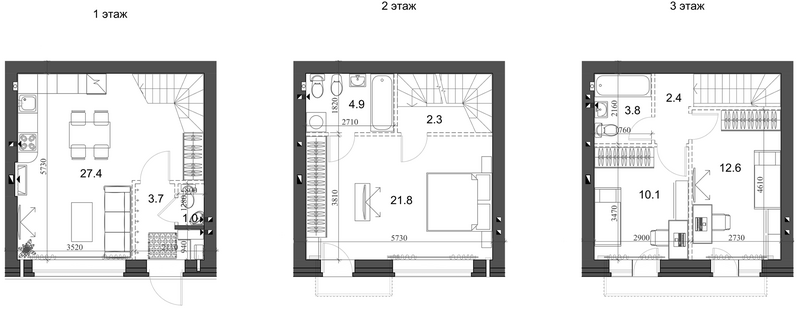 Планировка таунхаусы 92.70 м² в ЖК «Коттеджный поселок Березки Новолуговое»