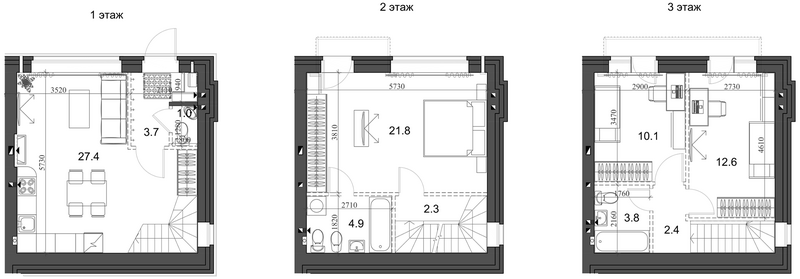Планировка таунхаус 92.70 м² в ЖК «Коттеджный поселок Березки Новолуговое»