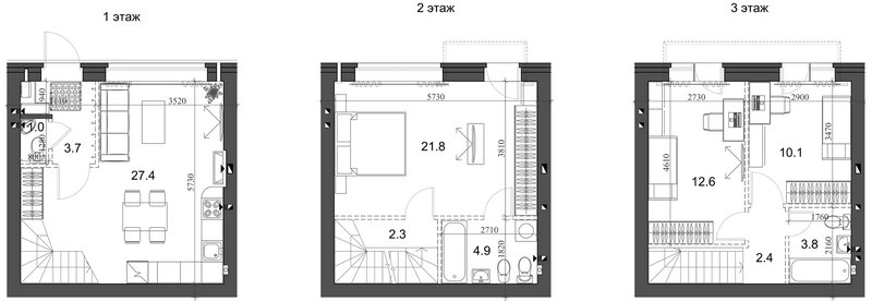 Планировка таунхаус 92.70 м² в ЖК «Коттеджный поселок Березки Новолуговое»