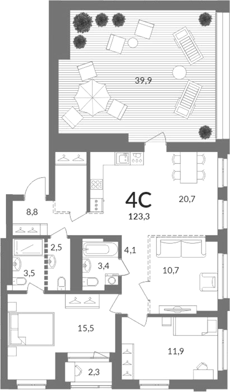 Планировка 4е-к.кв 81.10 м² в ЖК «Горская лагуна»