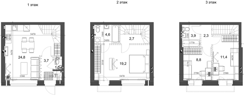 Планировка таунхаус 84.90 м² в ЖК «Коттеджный поселок Березки Новолуговое»