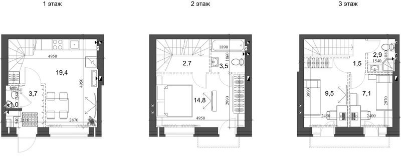 Планировка таунхаус 68.64 м² в ЖК «Коттеджный поселок Березки Новолуговое»