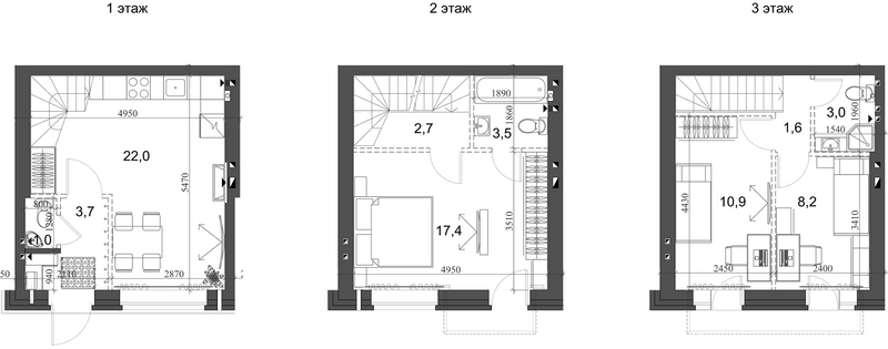 Планировка таунхаус 76.42 м² в ЖК «Коттеджный поселок Березки Новолуговое»