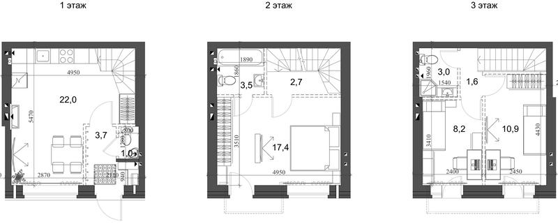 Планировка таунхаус 76.42 м² в ЖК «Коттеджный поселок Березки Новолуговое»
