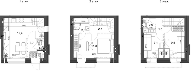 Планировка таунхаус 68.33 м² в ЖК «Коттеджный поселок Березки Новолуговое»