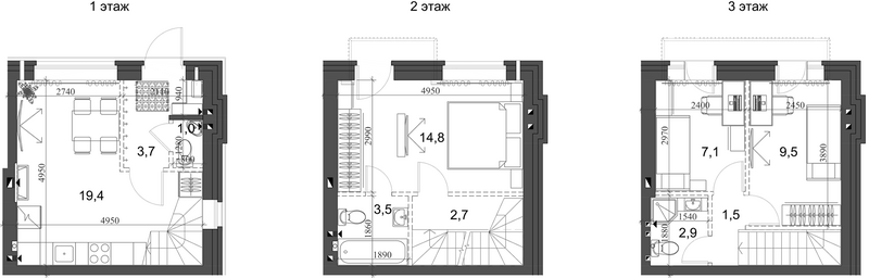 Планировка таунхаус 68.33 м² в ЖК «Коттеджный поселок Березки Новолуговое»