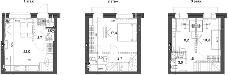 Планировка таунхаус 76.42 м² в ЖК «Коттеджный поселок Березки Новолуговое»