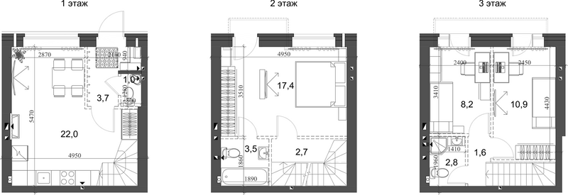 Планировка таунхаус 76.17 м² в ЖК «Коттеджный поселок Березки Новолуговое»