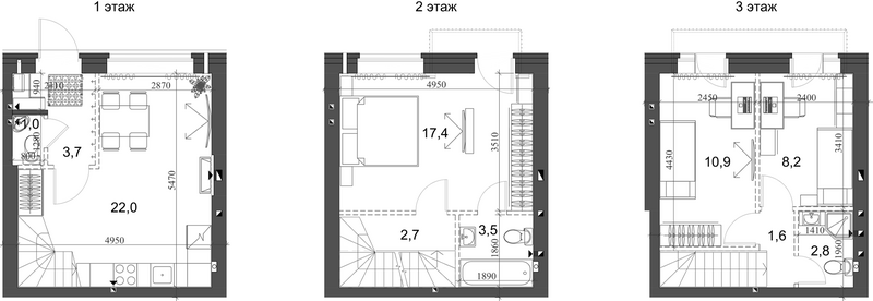 Планировка таунхаус 76.17 м² в ЖК «Коттеджный поселок Березки Новолуговое»
