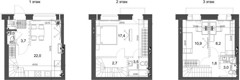 Планировка таунхаус 76.42 м² в ЖК «Коттеджный поселок Березки Новолуговое»