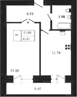 Планировка 1-к.кв 37.61 м² в ЖК «Дивногорский»
