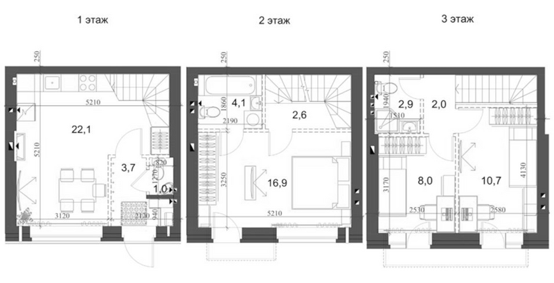 Планировка таунхаус 76.57 м² в ЖК «Коттеджный поселок Березки Новолуговое»