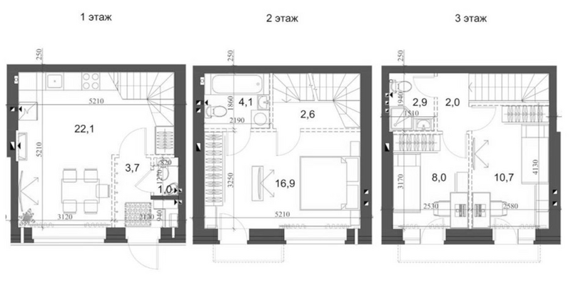 Планировка таунхаус 76.57 м² в ЖК «Коттеджный поселок Березки Новолуговое»