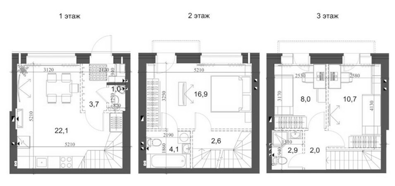 Планировка таунхаус 76.57 м² в ЖК «Коттеджный поселок Березки Новолуговое»