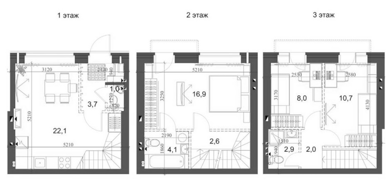 Планировка таунхаус 76.57 м² в ЖК «Коттеджный поселок Березки Новолуговое»