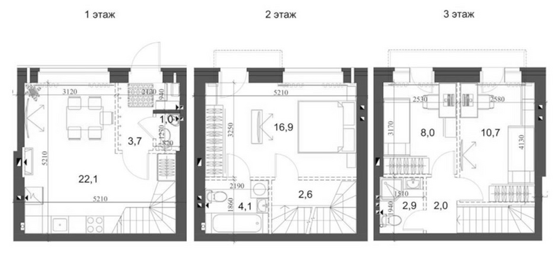 Планировка таунхаус 76.57 м² в ЖК «Коттеджный поселок Березки Новолуговое»