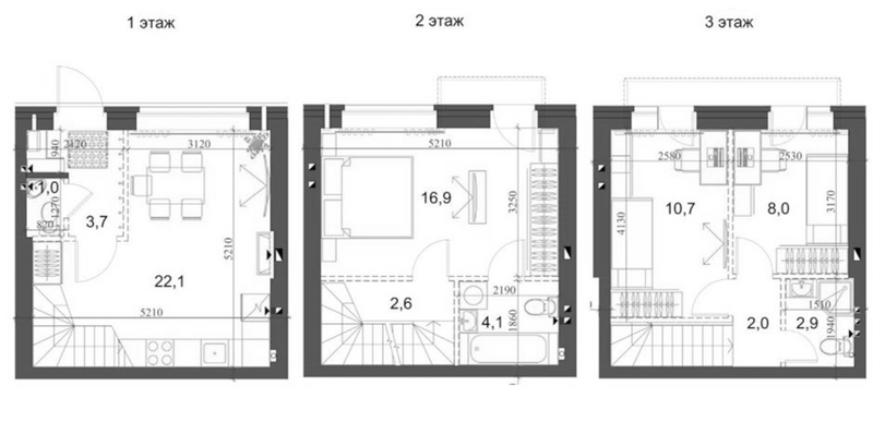 Планировка таунхаус 76.57 м² в ЖК «Коттеджный поселок Березки Новолуговое»
