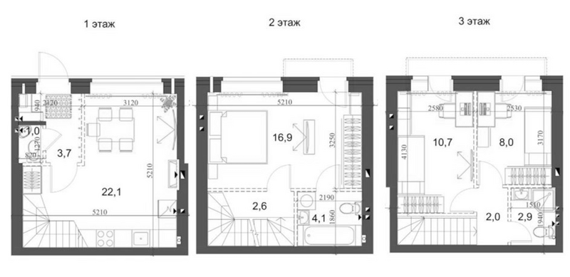 Планировка таунхаус 76.57 м² в ЖК «Коттеджный поселок Березки Новолуговое»