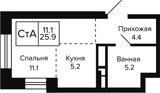 Планировка студии 25.90 м² в ЖК «Цитатум»