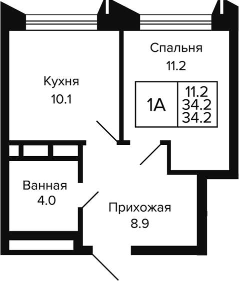 Планировка 1-к.кв 34.20 м² в ЖК «Цитатум»