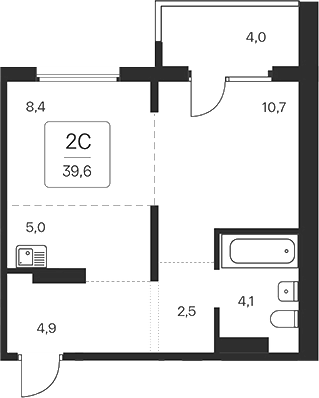 Планировка 2е-к. квартира 35.60 м² в ЖК «Квартал на Игарской»