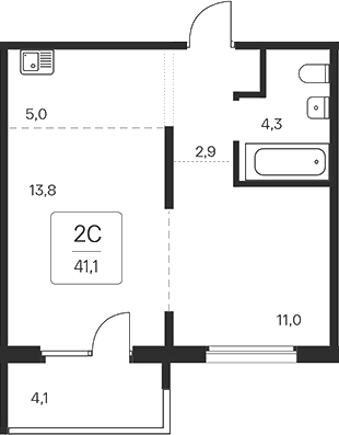 Планировка 2е-к. квартира 37.00 м² в ЖК «Квартал на Игарской»