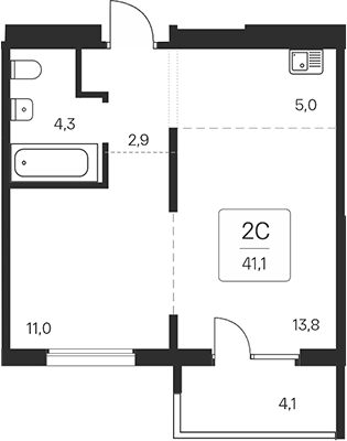 Планировка 2е-к. квартира 37.00 м² в ЖК «Квартал на Игарской»