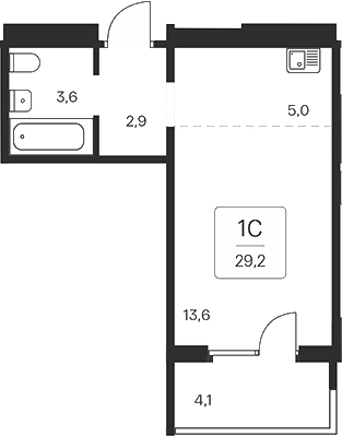 Планировка студия 25.10 м² в ЖК «Квартал на Игарской»