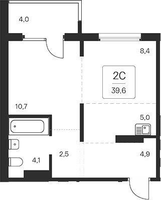 Планировка 2е-к. квартира 35.60 м² в ЖК «Квартал на Игарской»
