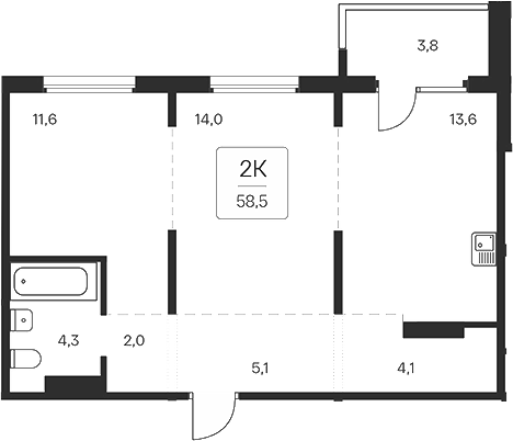 Планировка 2-к. квартира 54.70 м² в ЖК «Квартал на Игарской»