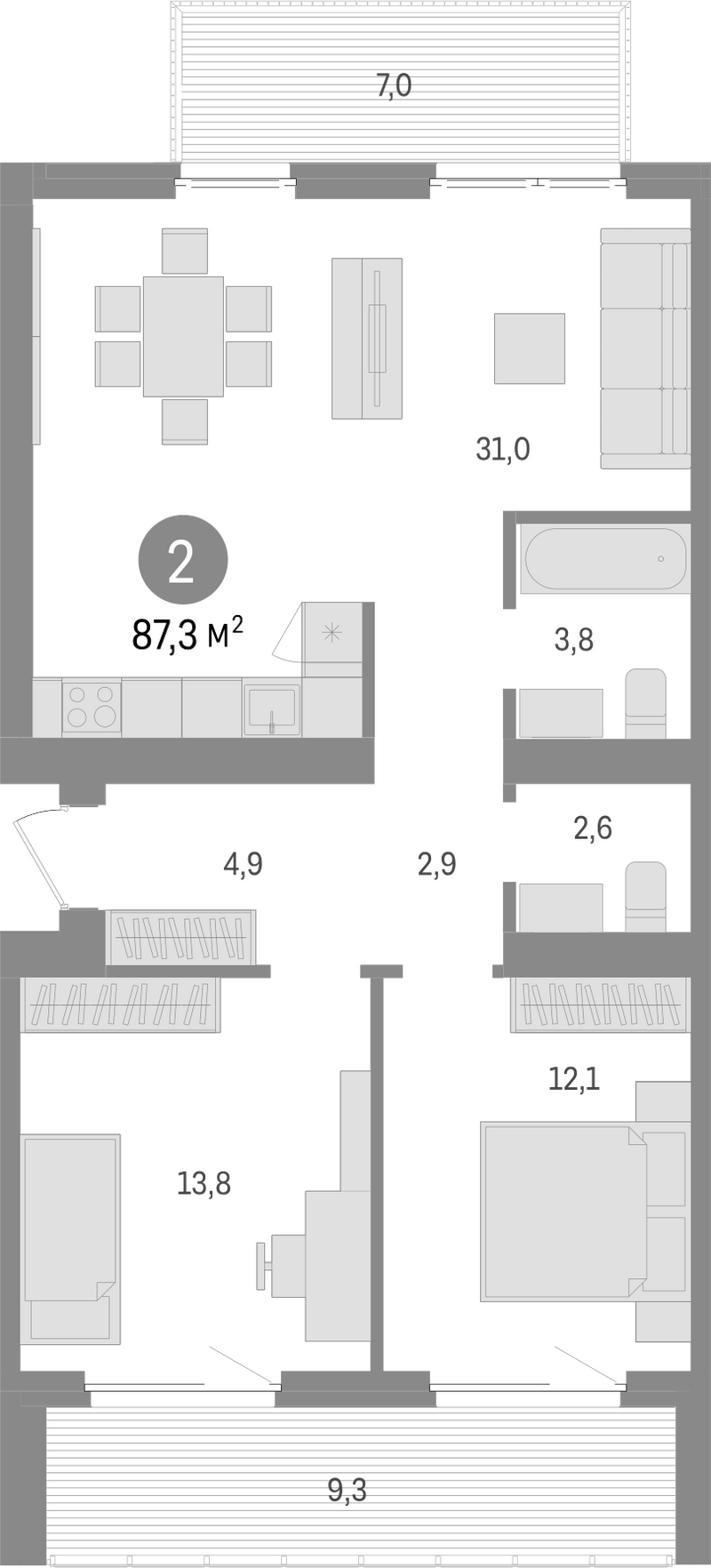 Планировка 3е-к.кв 71.00 м² в ЖК «Пшеница»