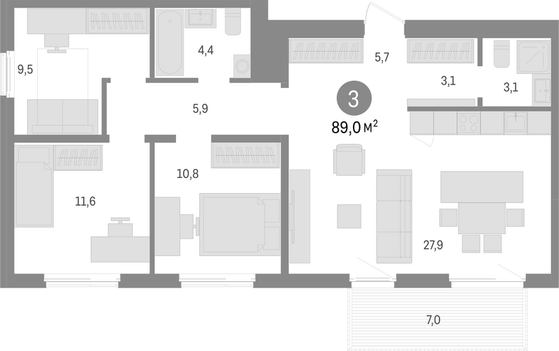 Планировка 4е-к.кв 82.00 м² в ЖК «Пшеница»