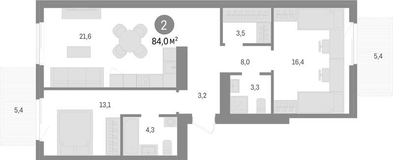 Планировка 3е-к. квартира 73.20 м² в ЖК «Пшеница»