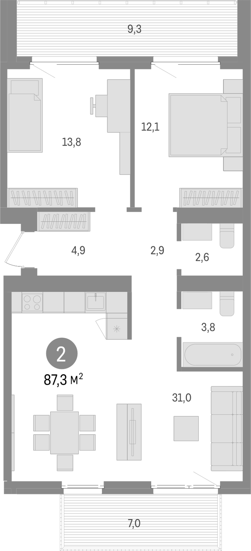 Планировка 3е-к.кв 71.00 м² в ЖК «Пшеница»