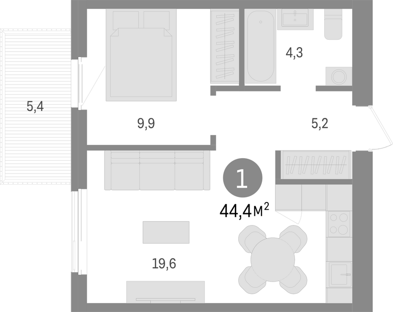 Планировка 2е-к.кв 39.00 м² в ЖК «Пшеница»
